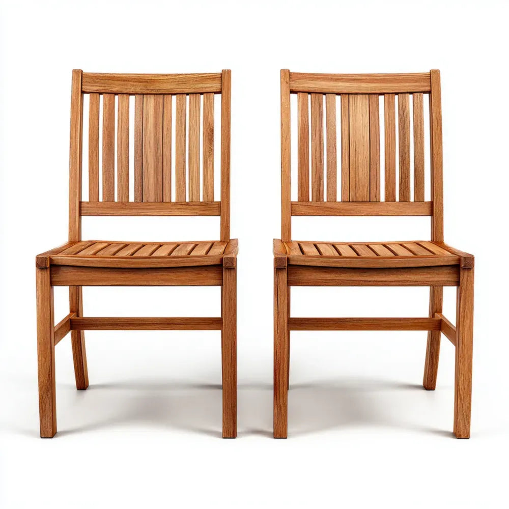 Outdoor Patio Dining Chairs Set of 2 - Solid Teak Wood - Classic Design 19.7x23.6x35.4 inches