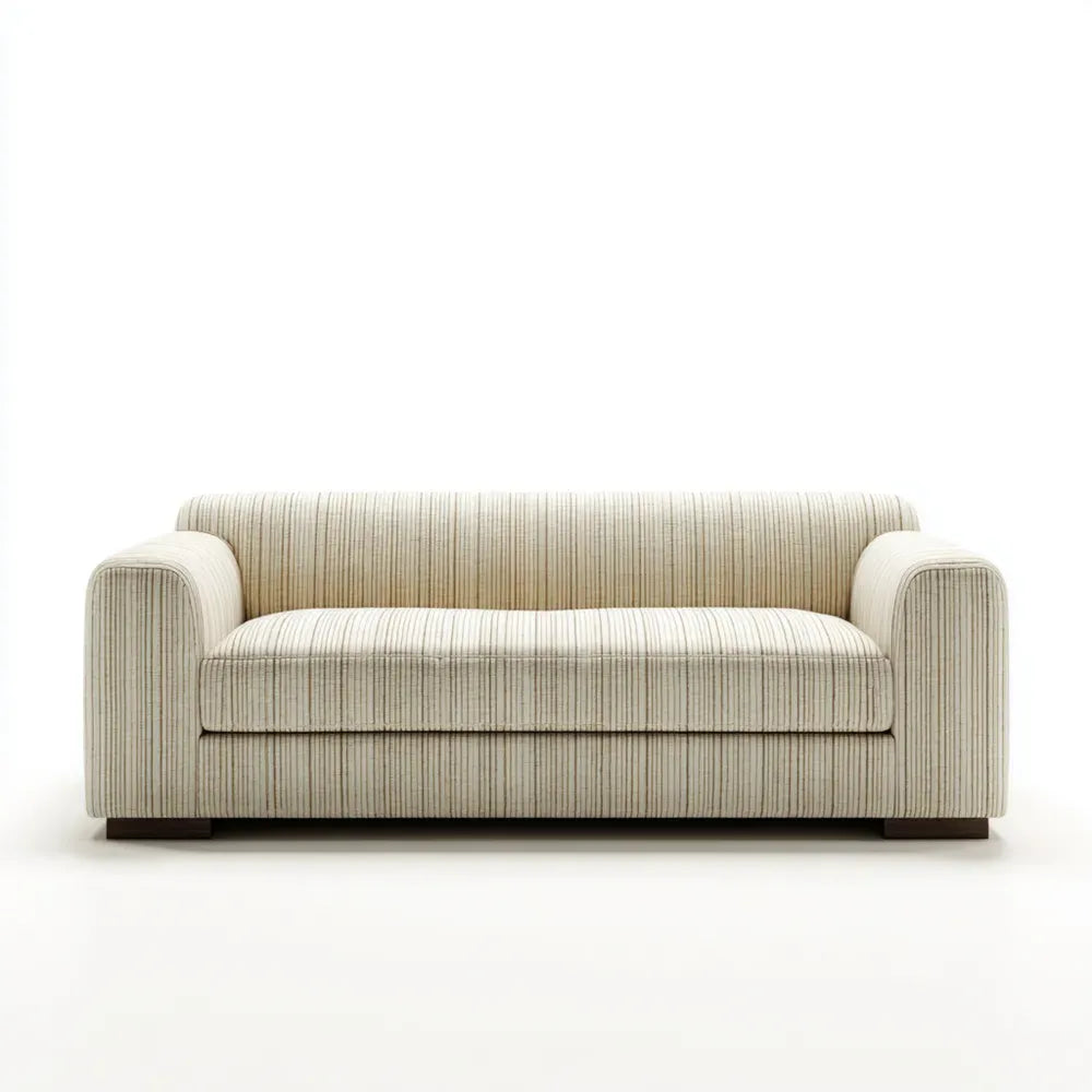 Modern Sofa Set 200x90x70 cm - Beige Stripe Fabric Upholstery