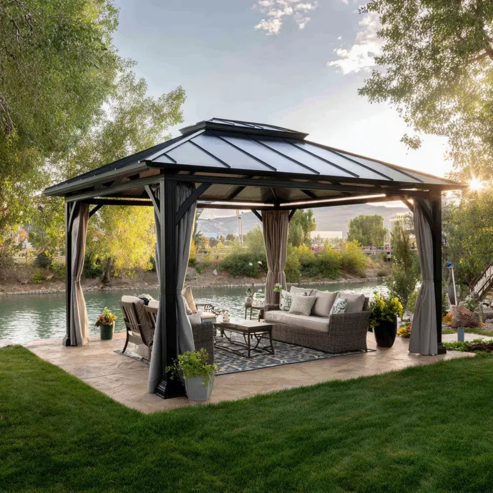 Gazebo Metal Frame 4m x 3m x 2.8m – Dark Grey – Outdoor Shelter
