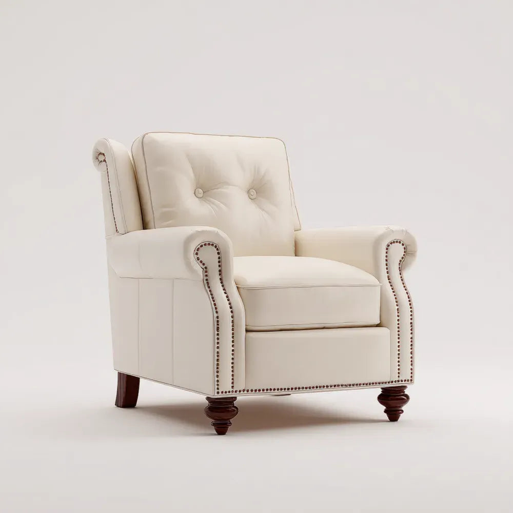 Leather Armchair 85x90x100 cm Button Tufted Design - Cream - Classic Style