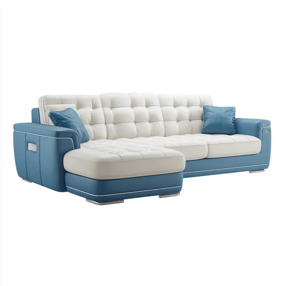 Contemporary Sectional Sofa Leather Upholstery 280x160x85 cm – Blue/White