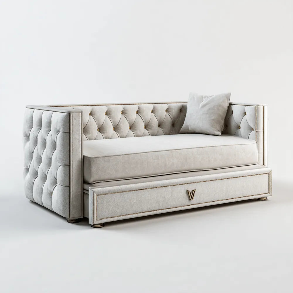 Modern Design Sofa Bed Fabric Upholstered 200x100x85 cm - Light Grey