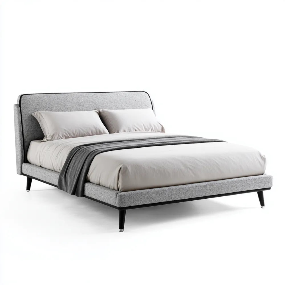 Double Bed Upholstered Fabric 200x150x100 cm - Light Grey - Modern Style