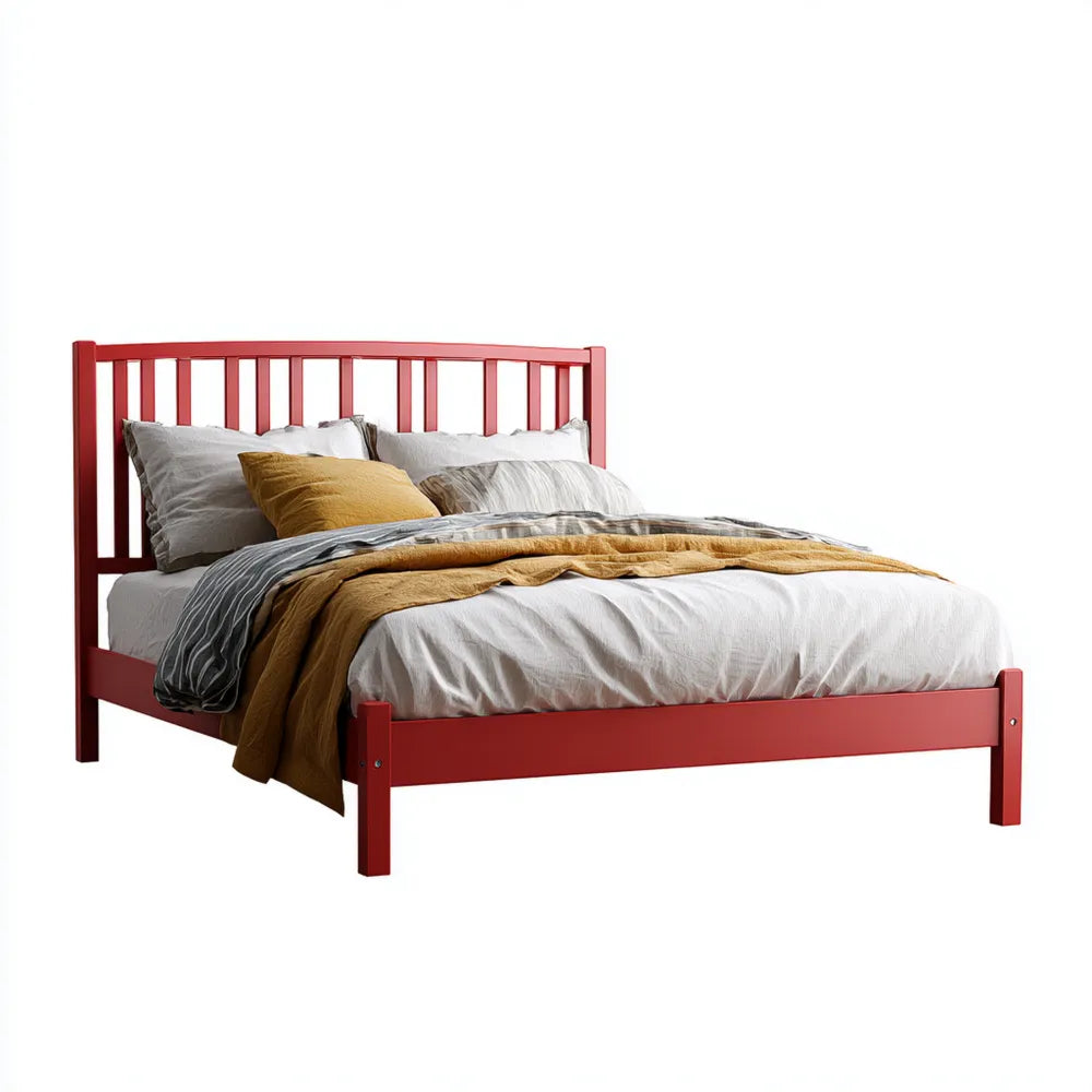 Double Bed Wood Frame 140x200x90 cm - Red - Modern Design