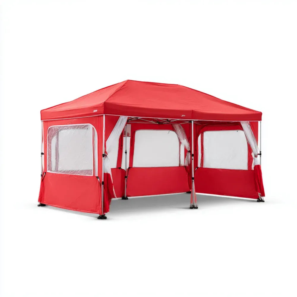 Gazebo Steel Frame 3x6 m (9.8x19.7 ft) - Red - Outdoor Shelter